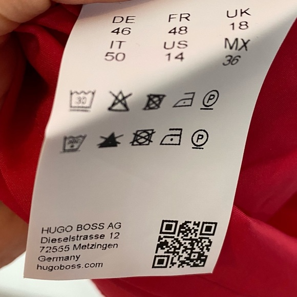 Boss Hugo Boss Belted Sheath Red Career 3/4 Sleeve Dress Size 14 - Picture 8 of 8